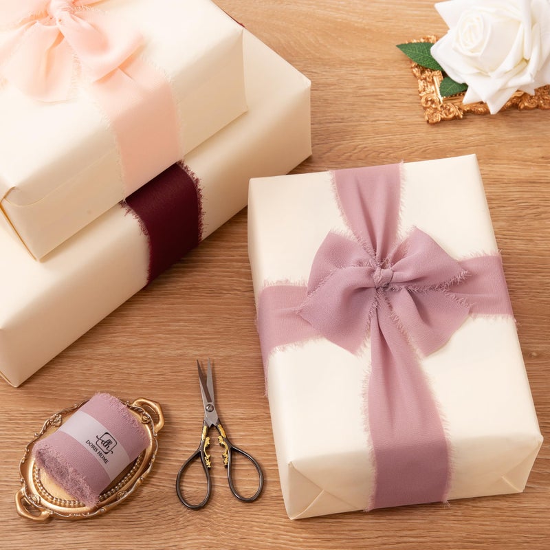 DORIS HOME Mauve Chiffon Ribbon for Flower Bouquet, 2" x21Yd Fabric Ribbon for Gift Wrapping, Handmade Frayed Ribbon for Wedding/Christmas Decorations - Image 5